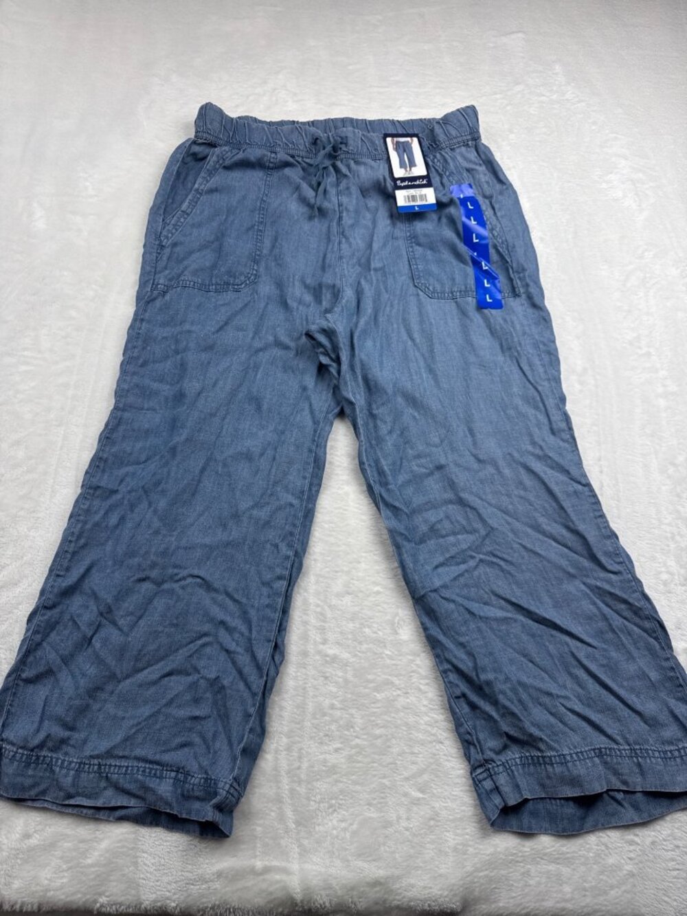 Splendid Womens Lightweight Cropped Wide-Leg Pants In Blue Size L With Elastic